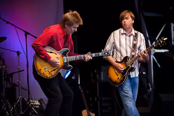 Joe Brown and his son Pete on stage at the St George's Day concert in Trafalgar Square. (2010)