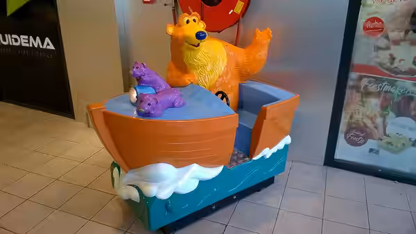 A coin-operated kiddie ride inside of the Kanaal Passage shopping centre in the Groninger city of Stadskanaal. (2018)