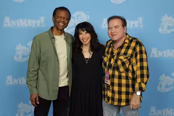 Phil LaMarr, Lauren Tom and Billy West at Animate! Columbus in 2023