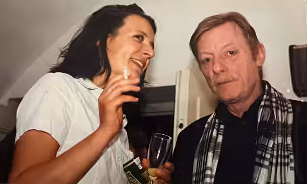 Maren Courage mit Otto Sander bei der Premierenfeier zu den Salzburger Festspielen, Abend der Premiere der Aufführung „Jedermann“ am So. 23. Juli 2000, darin sp