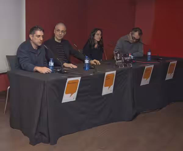 Director Pablo Berger and others from the production team participate in a panel in Spain. The conference took place in 2013, shortly after the film's release.T