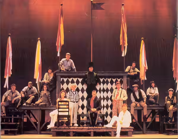 The Fantasticks 30th anniversary US tour with Robert Goulet, 1990(Pictured left to right): Paul Blankenship, Dale O'Brien, Susan Bachman, Jaime Zee Eisner, Glor