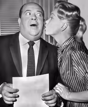 Publicity photo from the television show My Sister Eileen. Pictured are Stubby Kaye and Shirley Bonne.
