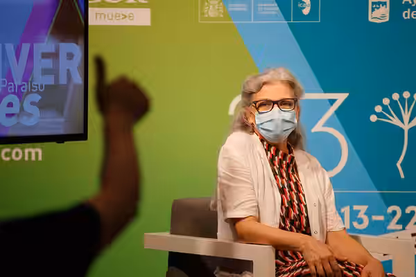 Kiti Mánver en la rueda de prensa con motivo de su Premio Ciudad del Paraíso en el Festival de Málaga 2020