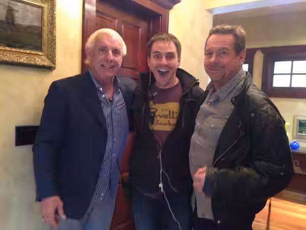 Hetherington in 2013 with Ric Flair and Rowdy Roddy Piper, who he cast on Celebrity Wife Swap.