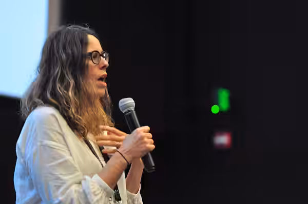 Anne Rosellini presenting her film Leave No Trace at the Seattle International Film Festival 2018, Seattle, Washington.
