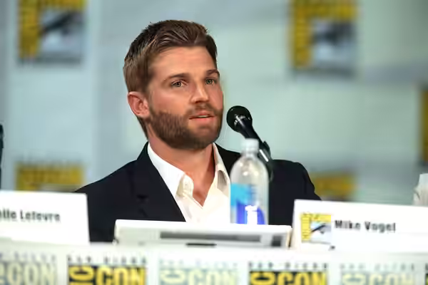 Mike Vogel speaking at the 2014 San Diego Comic Con International, for "Under the Dome", at the San Diego Convention Center in San Diego, California. Please att
