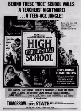 Theatre advertisement for the film, High School Confidential!, 29 May, 1958.