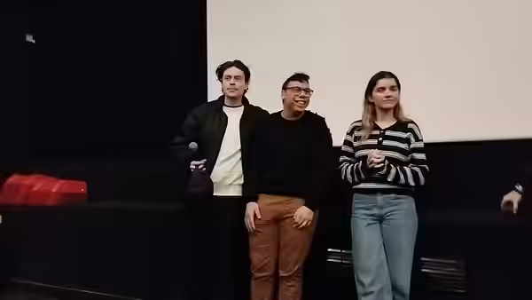 L'équipe du film "L'Engloutie" lors de l'avant-première du film au Grand Action, le 21 décembre 2025: Matthieu Lucci, Galatéa Belugi, etc.