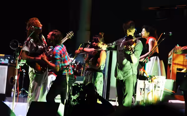 Arcade Fire on stage at Osheaga Festival in Montreal, Québec, Canada, on 31 July 2010.