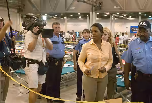 Houston, TX., 9/9/2005 -- Oprah Winfrey visits evacuees from New Orleans temporarily sheltered at the Reliant center in Houston following Hurricane Katrina. FEM