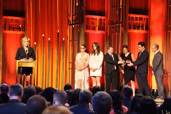 Executive Producer Amy Schumer accepts the Peabody for her show, Inside Amy Schumer. She is joined on stage by (from left to right) Jessi Klein, Kim Caramele, D (2015)
