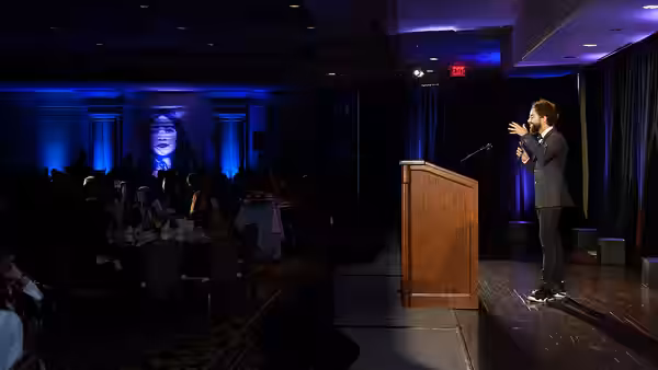 Ramy's opening set making the crowd laugh. (2017)