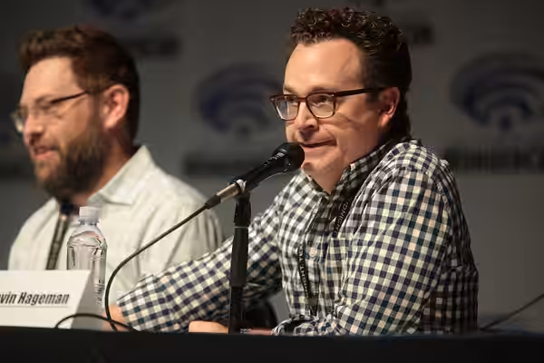 Dan and Kevin Hageman speaking at the 2017 WonderCon, for "Trollhunters", at the Anaheim Convention Center in Anaheim, California. Please attribute to Gage Skid