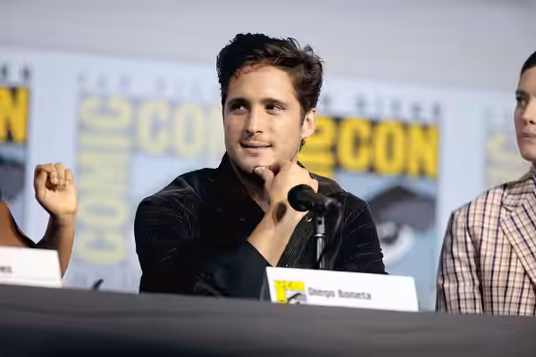 Diego Boneta speaking at the 2019 San Diego Comic Con International, for "Terminator: Dark Fate", at the San Diego Convention Center in San Diego, California. P