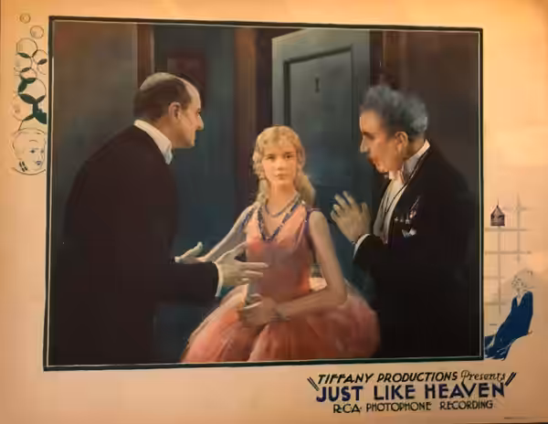Lobby card for the American romantic drama film Just Like Heaven (1930).