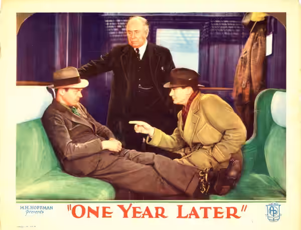 Left to right: Russell Hopton, DeWitt Jennings, and Don Dillaway in the American drama film One Year Later (1933) - lobby card.