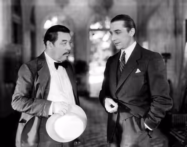 Warner Oland (left) and Béla Lugosi in The Black Camel (1931) - publicity still.