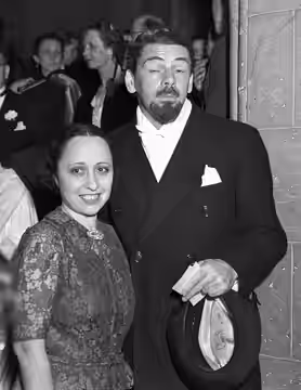 Actor Paul Muni and his wife Bella at the 10th Academy Awards. That year, Paul Muni's costar in "The Good Earth" Luisa Rainer won Best Actress for her role. (1938)