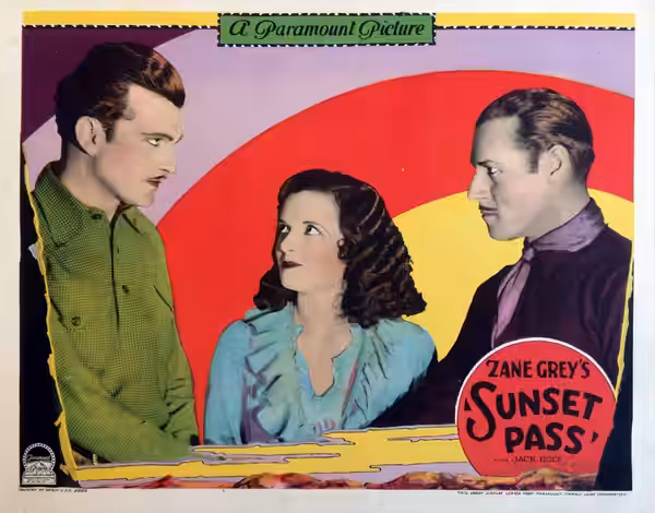 Lobby card for the American western film The Sunset Pass (1929).