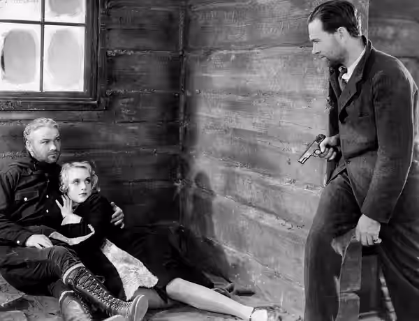 L. to R. : William Boyd, Carole Lombard &amp; Owen Moore in High Voltage - cropped screenshot (1929)