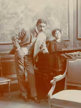 A scene from "Her Own Way," which opened Jan. 2, 1905, at the Grand Opera House, Seattle. Included Maxine Elliott and Arthur Byron. Subjects: plays, actresses, 