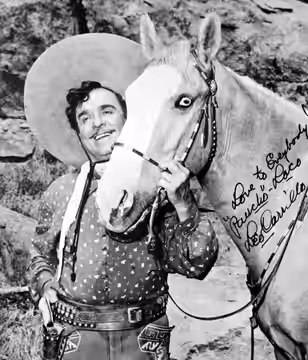 Photo of Leo Carillo as Pancho and his horse, Loco, from the radio and television program The Cisco Kid.