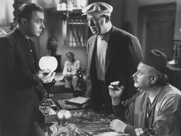 L. to R. : Charles Boyer, Stanley Fields & Alan Hale in Algiers - cropped screenshot (1938)