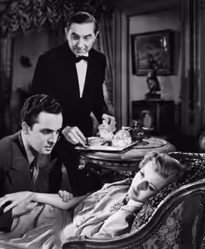 L. to R. : Edward Norris, Bela Lugosi, and Anita Louise in The Gorilla (1939) - cropped screenshot