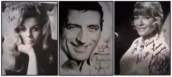 A collage of non-copyrighted autographed publicity photos of Ann-Margret, Tony Bennett and Patti Page that were personally signed for a member of the Elmwood Ca (2023)