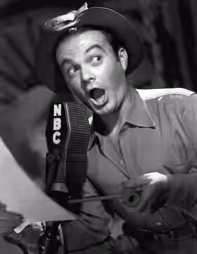 Photo of Leo Gorcey as a regular cast member of the Bob Burns radio program. Gorcey is best known for his film work. (1945)