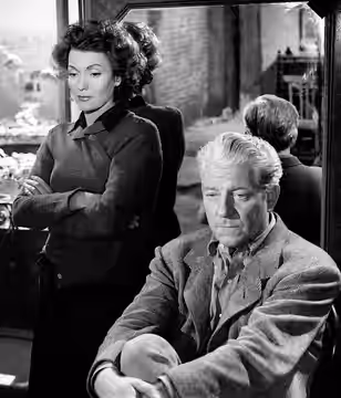 The Italian actress Isa Miranda (Ines Sanpietro) and the French actor Jean Gabin acting in the film The Walls of Malapaga (1949).