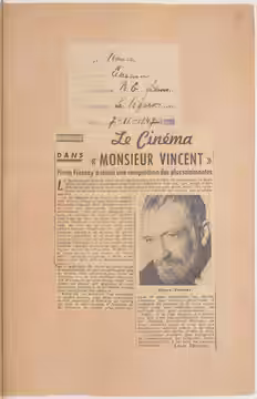 Sujet : Monsieur Vincent (film) Contient : coupures de presse Langue : français (1947)