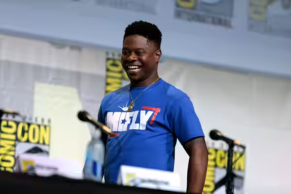 Jason Mitchell speaking at the 2016 San Diego Comic Con International, for "Kong: Skull Island", at the San Diego Convention Center in San Diego, California. Pl