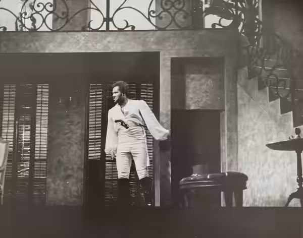 Photograph of a scene from the Federal Theatre Project production of Haiti at the Lafayette Theatre, starring Rex Ingram (Christophe) (1938)