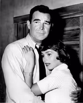 Photo of Phyllis Kirk and Rod Cameron from "Hollywood Summer Theater". Networks used to offer summer replacement programs instead of reruns of their regular pro (1956)