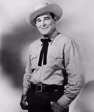 Photo of Rod Cameron as Nevada state trooper Rod Blake from the television program State Trooper. (1957)