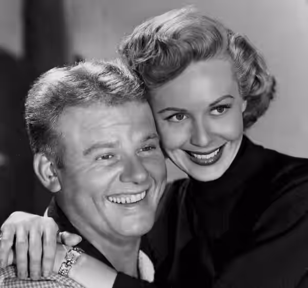 Photo of Alan Hale, Jr. and Randy Stuart from the television drama series Biff Baker, U.S.A.. (1952)