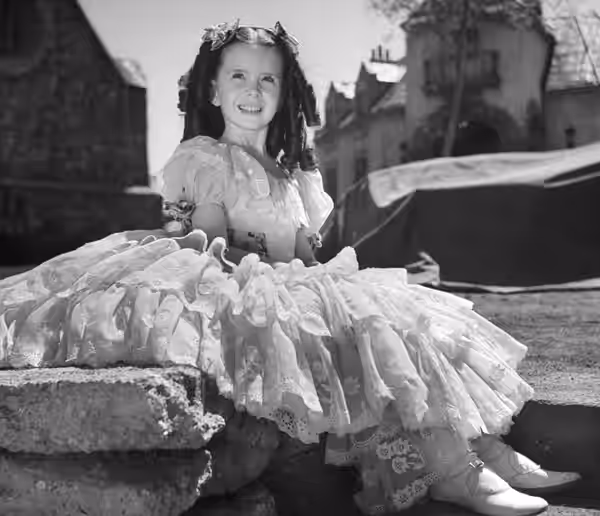 Promotional photograph of actress Margaret O'Brien in costume for the 1943 film Jane Eyre (1944)