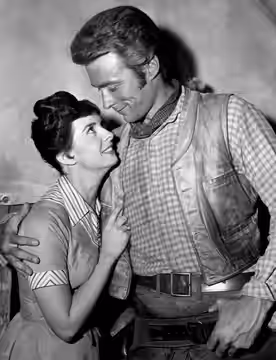 Photo of guest star Margaret O'Brien and Clint Eastwood as Rowdy Yates from the television program Rawhide. This episode is "Incident of the Town in Terror". Wh (1959)