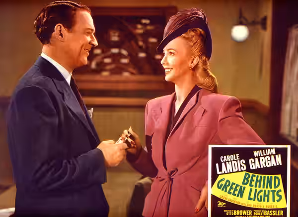 William Gargan &amp; Carole Landis in Behind Green Lights - lobby card (1946)