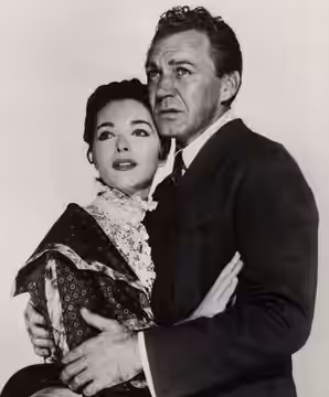 Joan Weldon &amp; Forrest Tucker in the original US National Tour of the musical The Music Man - publicity still (original image damaged, modified and cropped : (1960)