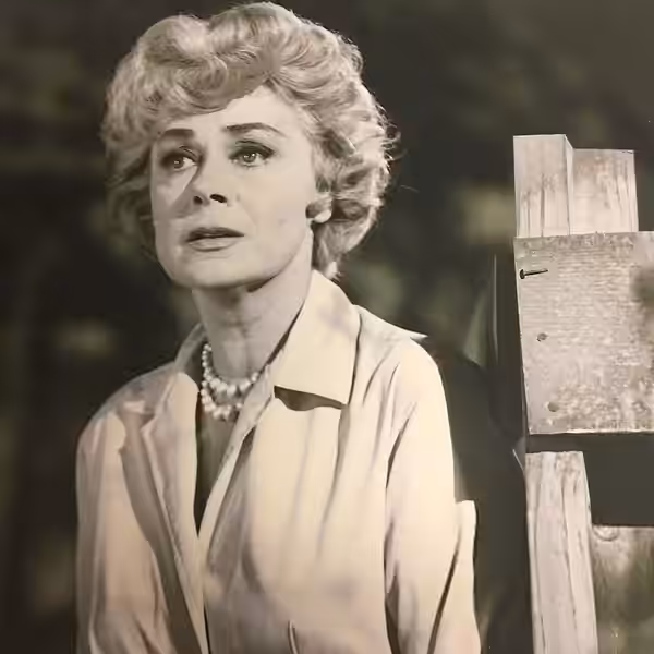This is a publicity photograph of June Havoc in an episode of "The Outer Limits" in 1964 used to promote the program.