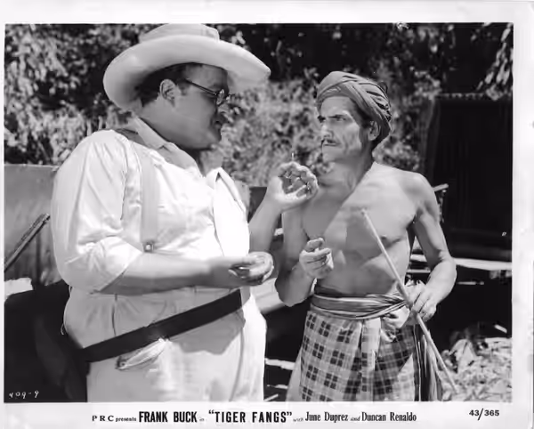 Dan Seymour (left) and Pedro Regas in Tiger Fangs, film now public domain. Source: personal collection