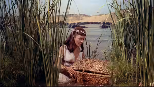 Screenshot of Nina Foch from the trailer for the film The Ten Commandments. (1956)