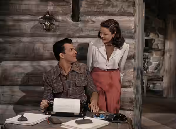 Screenshot of Cornel Wilde and Gene Tierney from the film Leave Her to Heaven. (1945)