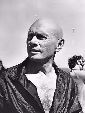 Yul Brenner on the set of the film The Light at the Edge of the World in Spain. (1970)