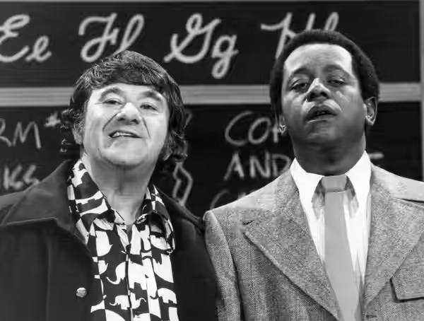 Photo of comedians Buddy Hackett and Flip Wilson from The Flip Wilson Show. (1973)