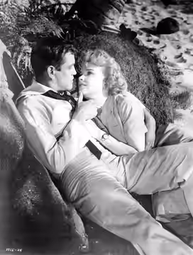 Publicity photo of Earl Holliman and Anne Francis for the United Artists feature Don't Go Near The Water (1957)