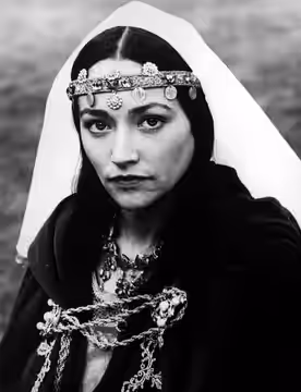 Promotional photograph of Olivia Hussey as Rebecca in the 1982 television movie, Ivanhoe.